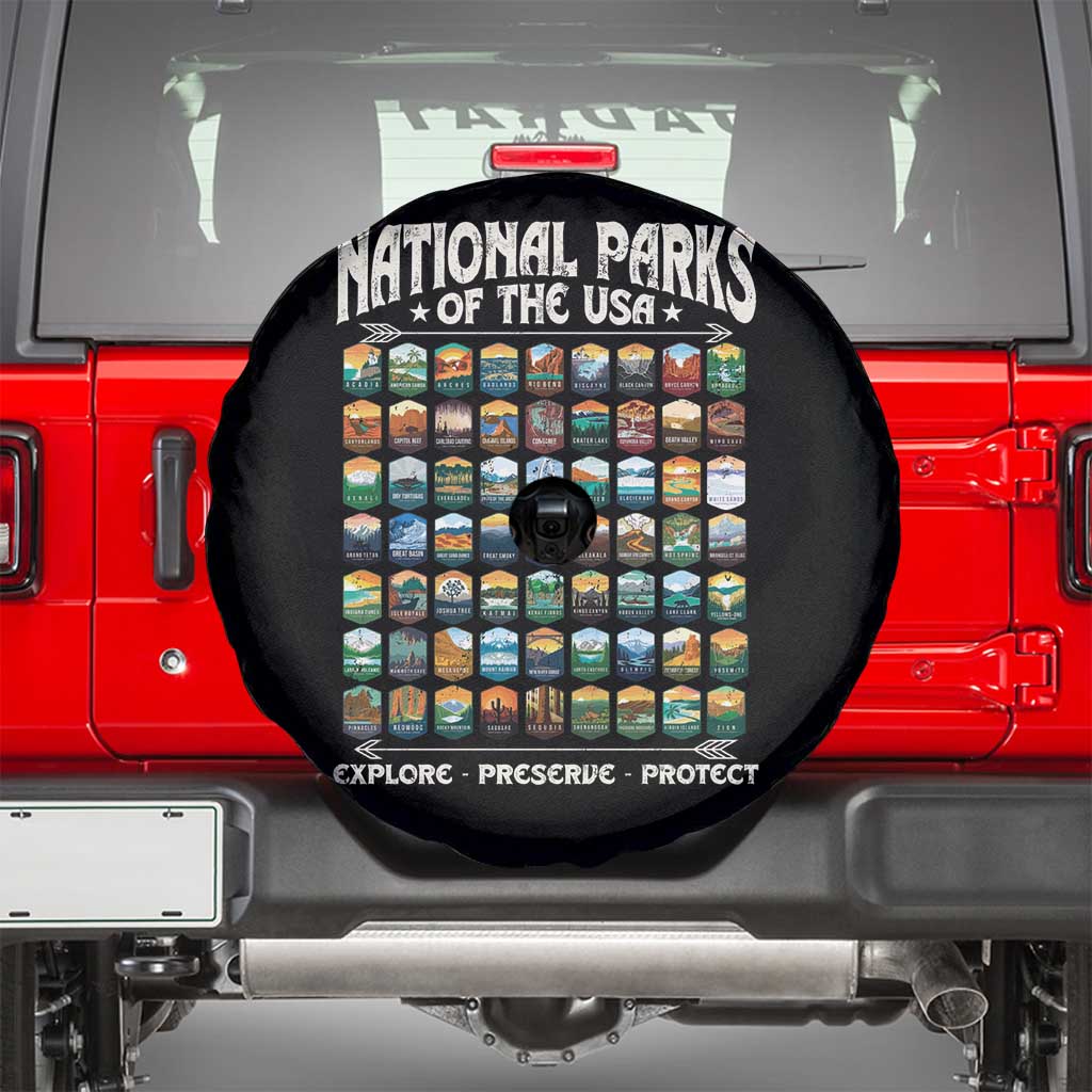 National Parks USA Spare Tire Cover 63 Park Icons Camping Hiking Nature Design TS10 Black Print Your Wear