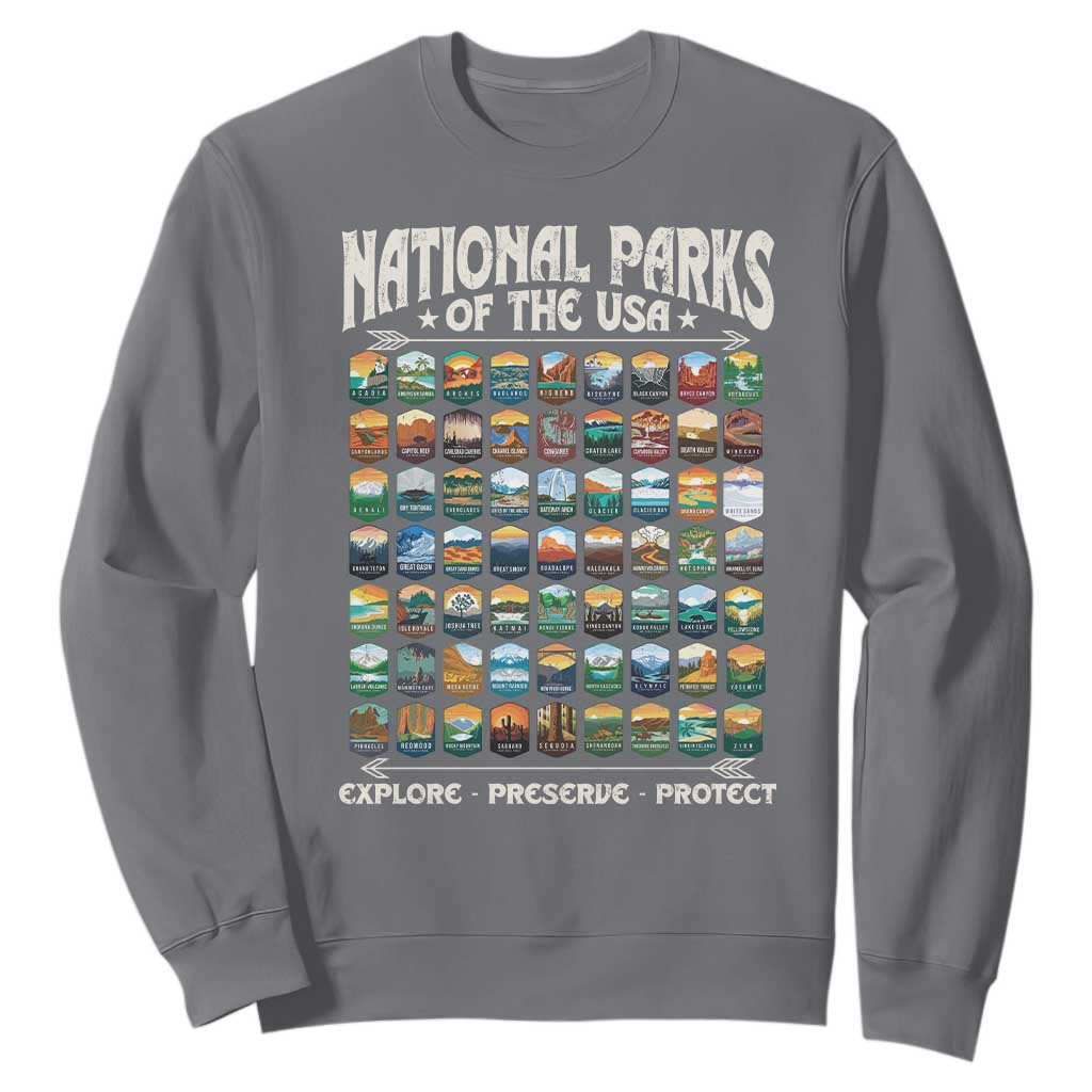 Protect Our National Parks Sweatshirt 63 Parks Over Profits Camping Hiking Sunrise Pine Tree TS10 Charcoal Print Your Wear
