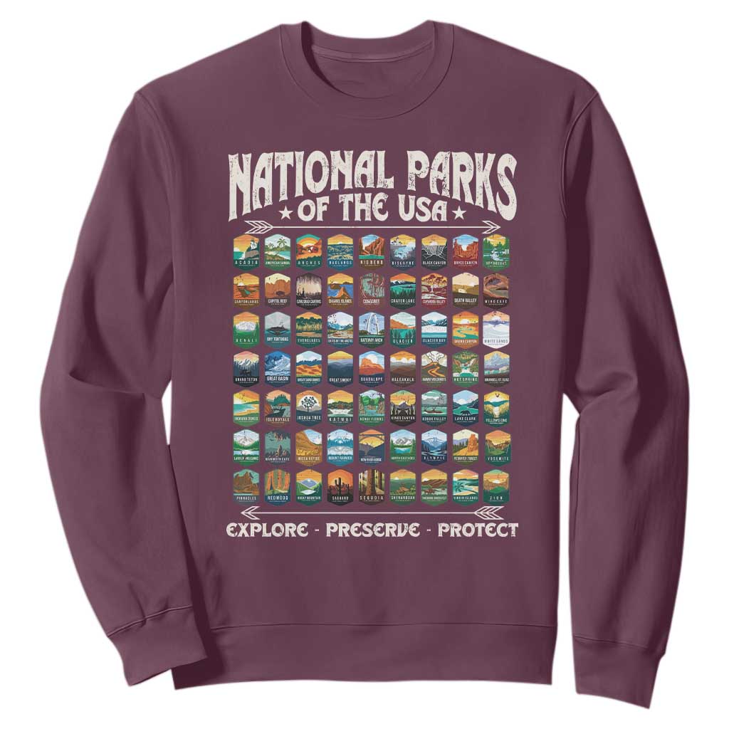 Protect Our National Parks Sweatshirt 63 Parks Over Profits Camping Hiking Sunrise Pine Tree TS10 Maroon Print Your Wear