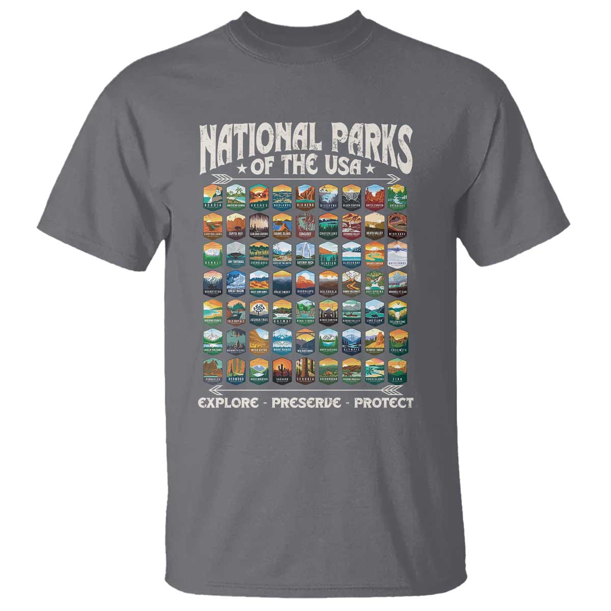 Protect Our National Parks T Shirt 63 Parks Over Profits Camping Hiking Sunrise Pine Tree TS10 Charcoal Print Your Wear