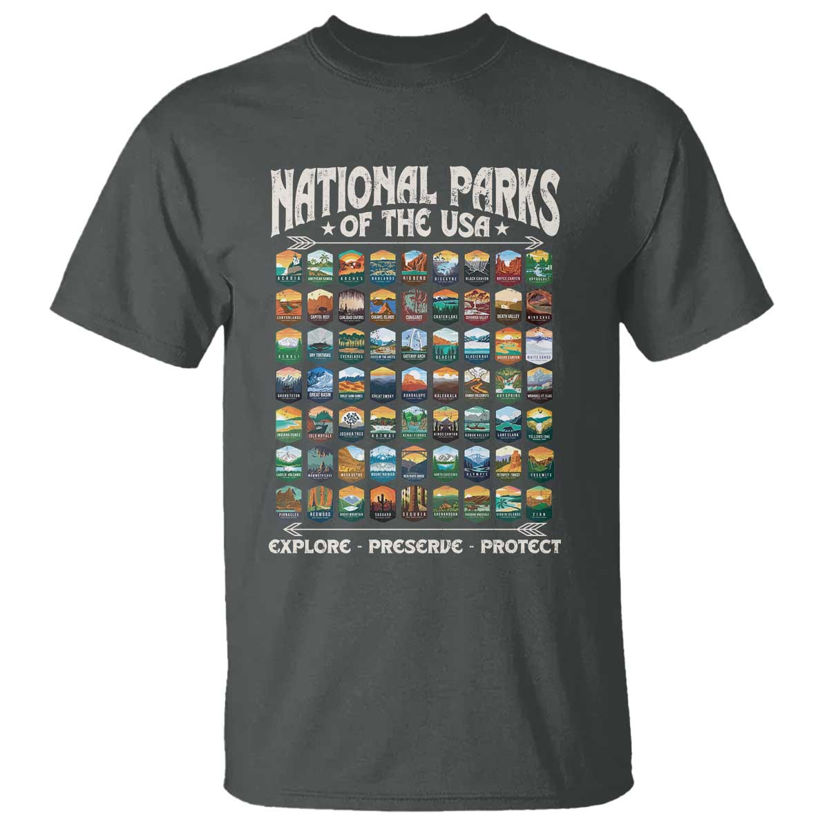 Protect Our National Parks T Shirt 63 Parks Over Profits Camping Hiking Sunrise Pine Tree TS10 Dark Heather Print Your Wear