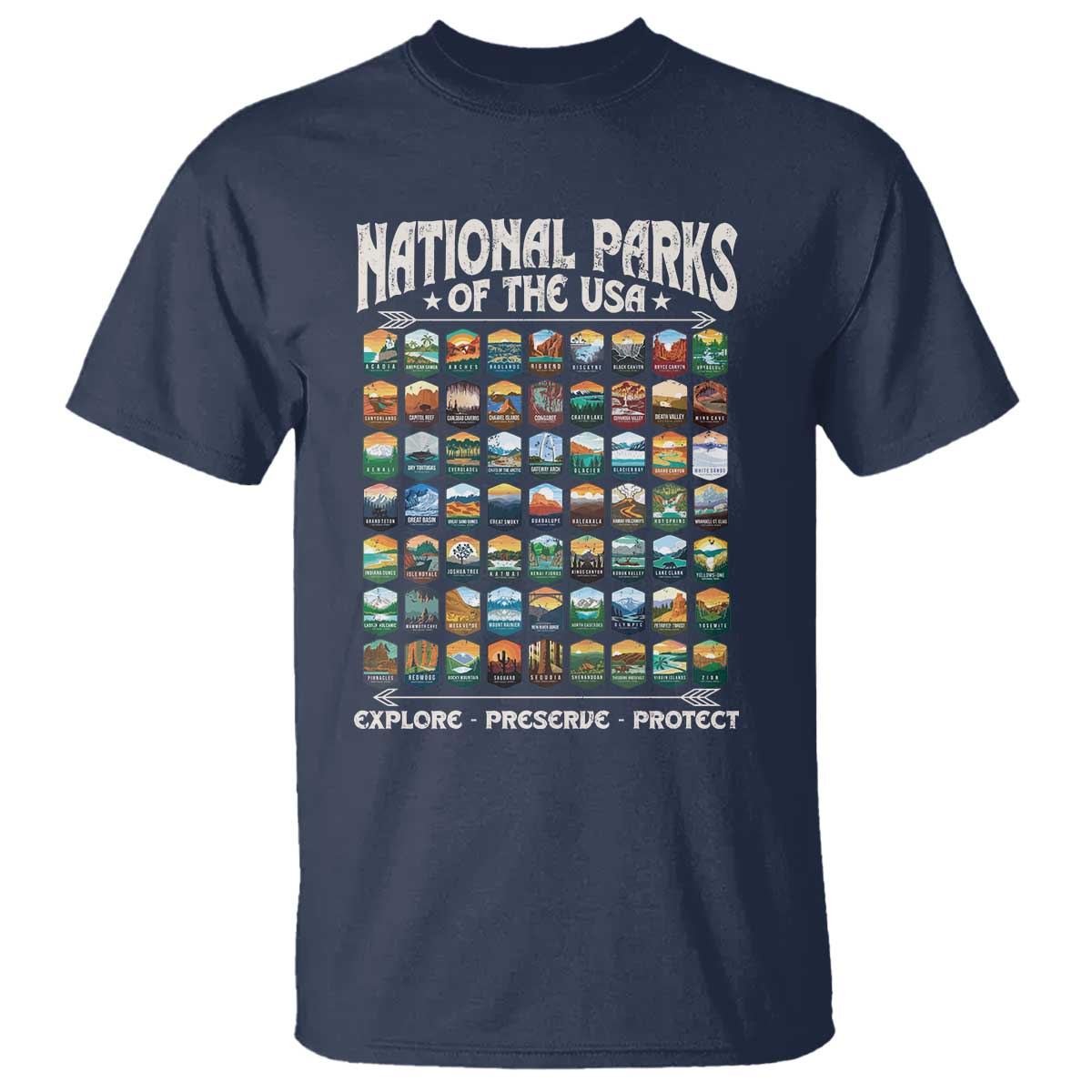Protect Our National Parks T Shirt 63 Parks Over Profits Camping Hiking Sunrise Pine Tree TS10 Navy Print Your Wear
