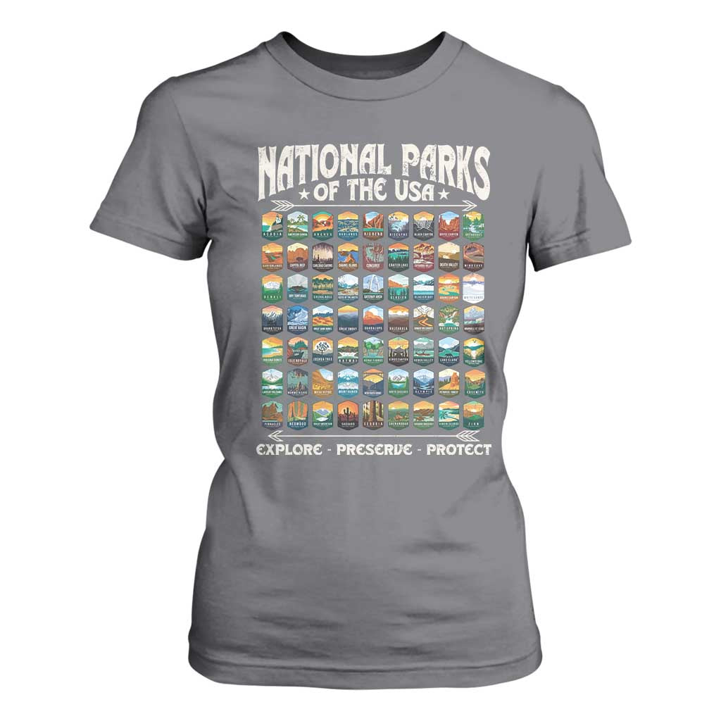 Protect Our National Parks T Shirt For Women 63 Parks Over Profits Camping Hiking Sunrise Pine Tree TS10 Charcoal Print Your Wear