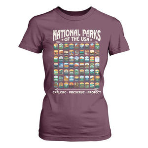 Protect Our National Parks T Shirt For Women 63 Parks Over Profits Camping Hiking Sunrise Pine Tree TS10 Maroon Print Your Wear