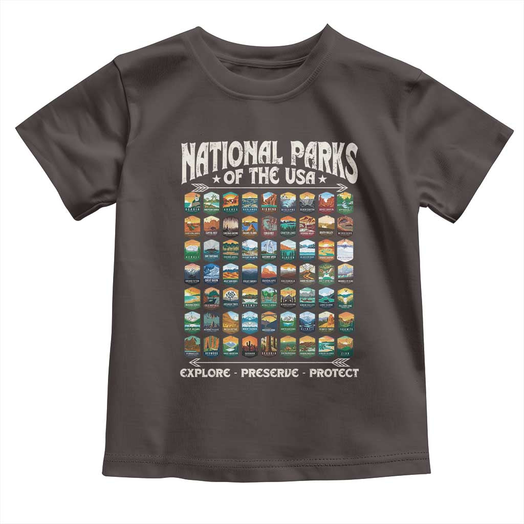 Protect Our National Parks Toddler T Shirt 63 Parks Over Profits Camping Hiking Sunrise Pine Tree TS10 Dark Chocolate Print Your Wear