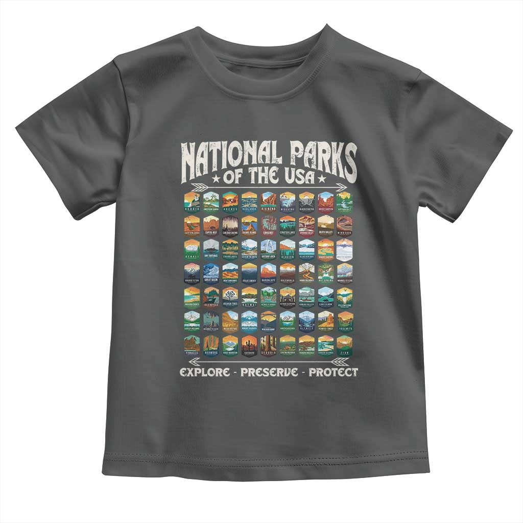 Protect Our National Parks Toddler T Shirt 63 Parks Over Profits Camping Hiking Sunrise Pine Tree TS10 Dark Heather Print Your Wear