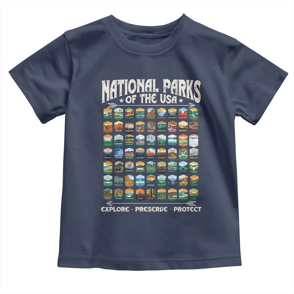 Protect Our National Parks Toddler T Shirt 63 Parks Over Profits Camping Hiking Sunrise Pine Tree TS10 Navy Print Your Wear