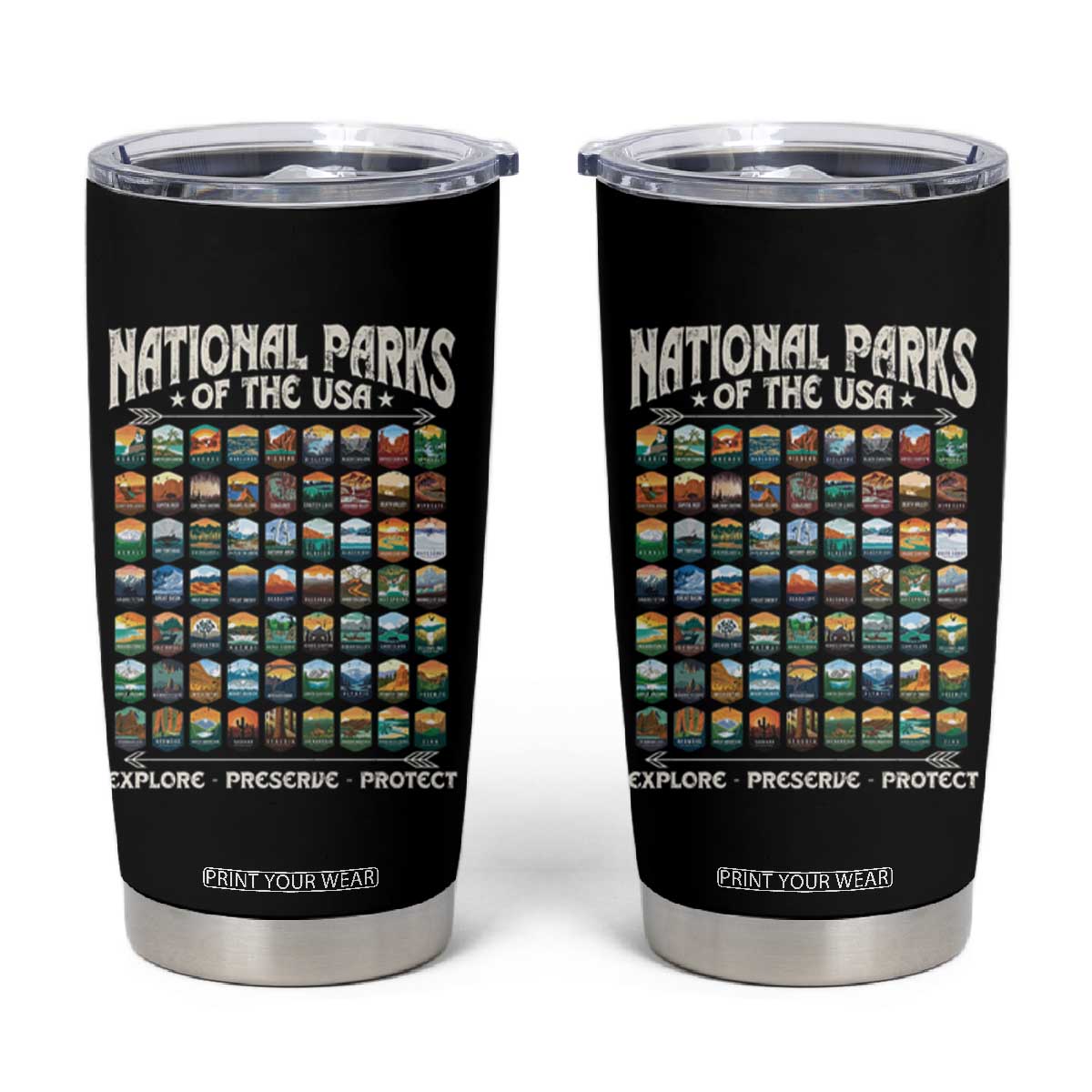 Protect Our National Parks Tumbler Cup 63 Parks Over Profits Camping Hiking Sunrise Pine Tree TS10 Black Print Your Wear
