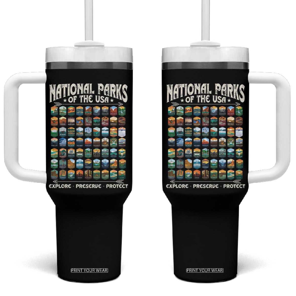 Protect Our National Parks Tumbler With Handle 63 Parks Over Profits Camping Hiking Sunrise Pine Tree TS10 One Size: 40 oz Black Print Your Wear