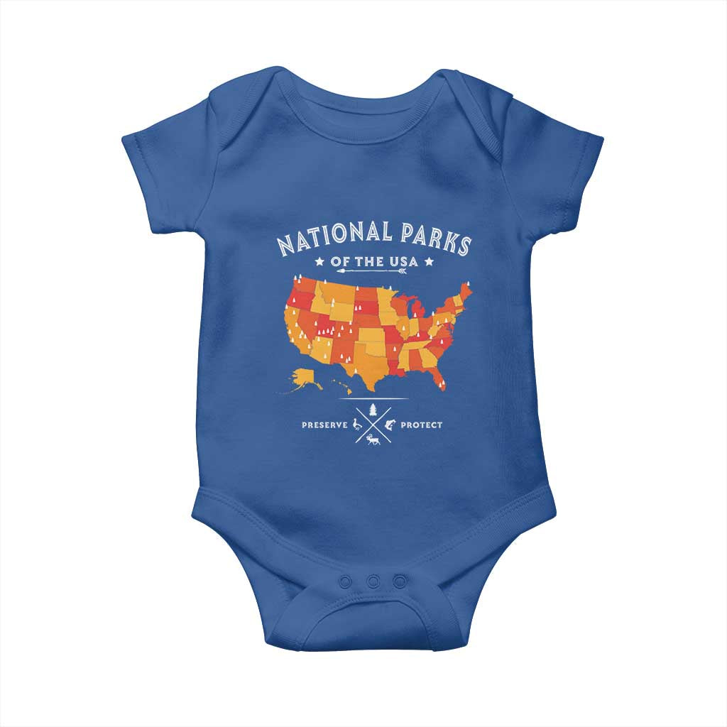 Protect Our National Parks Baby Onesie Of The Usa Map NPS TS10 Royal Blue Print Your Wear