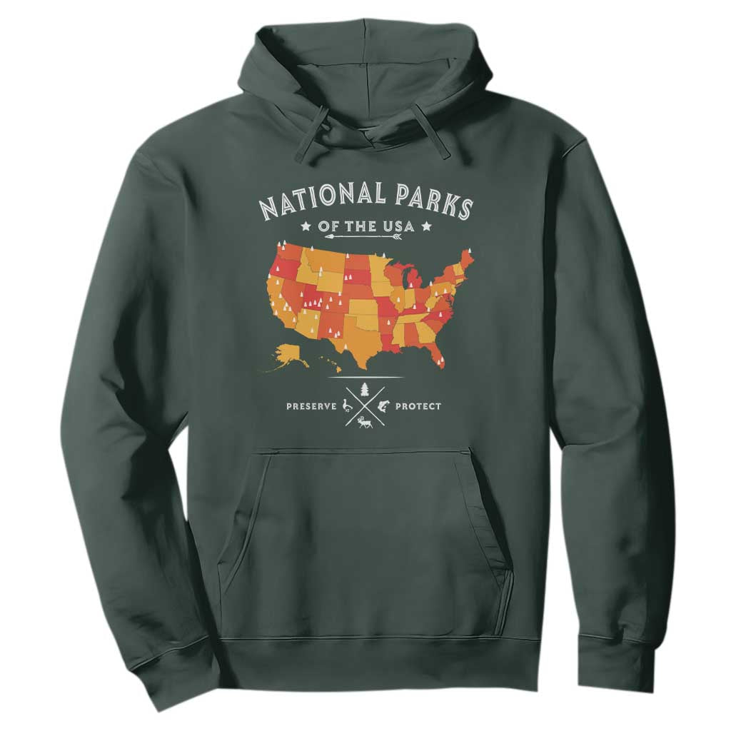 Protect Our National Parks Hoodie Of The Usa Map NPS TS10 Dark Forest Green Print Your Wear
