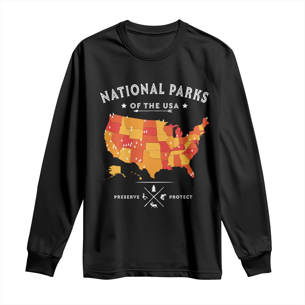 Protect Our National Parks Long Sleeve Shirt Of The Usa Map NPS TS10 Black Print Your Wear