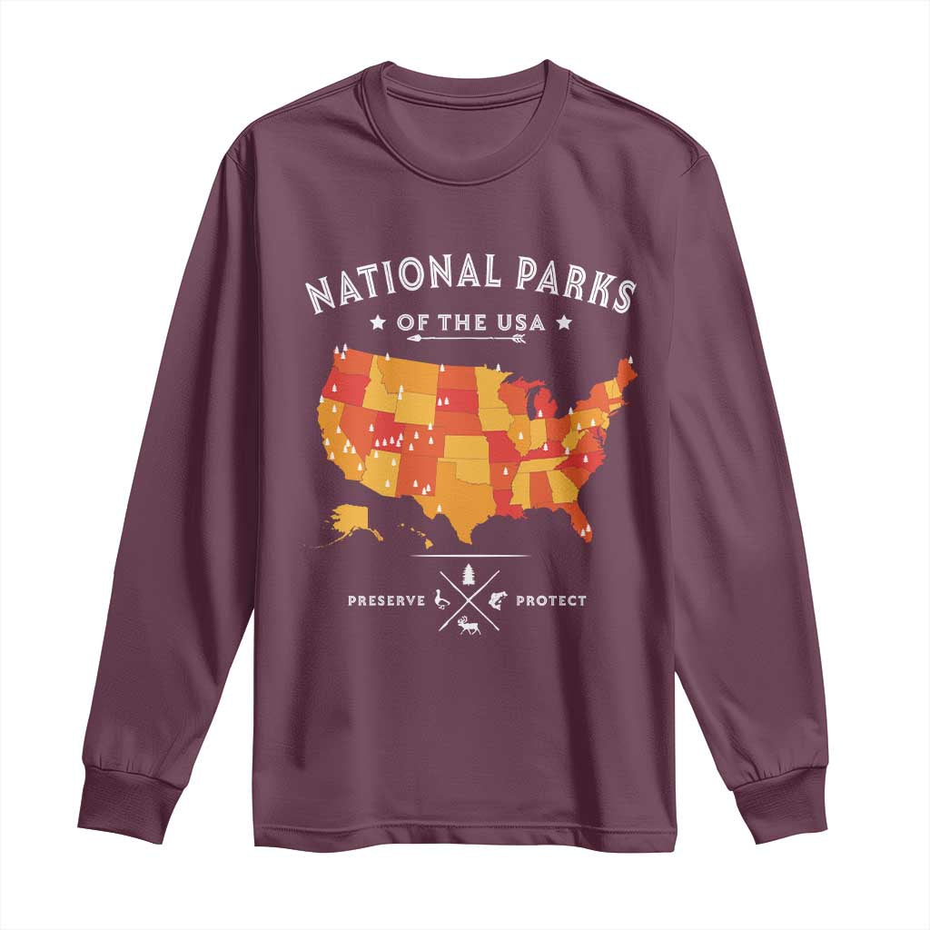 Protect Our National Parks Long Sleeve Shirt Of The Usa Map NPS TS10 Maroon Print Your Wear