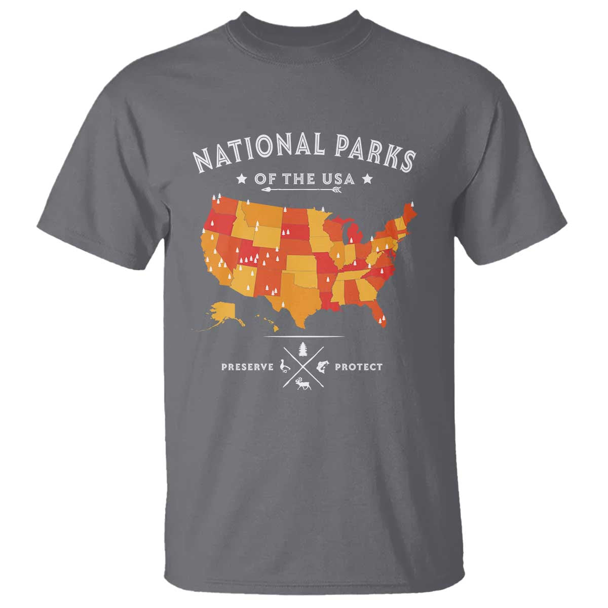 Protect Our National Parks T Shirt Of The Usa Map NPS TS10 Charcoal Print Your Wear