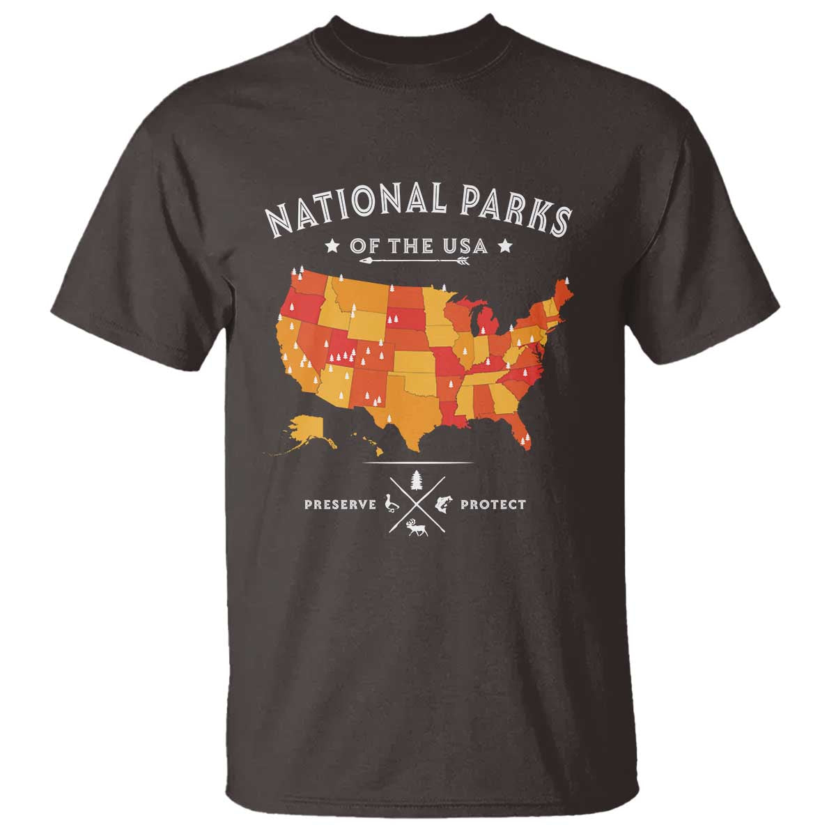 Protect Our National Parks T Shirt Of The Usa Map NPS TS10 Dark Chocolate Print Your Wear