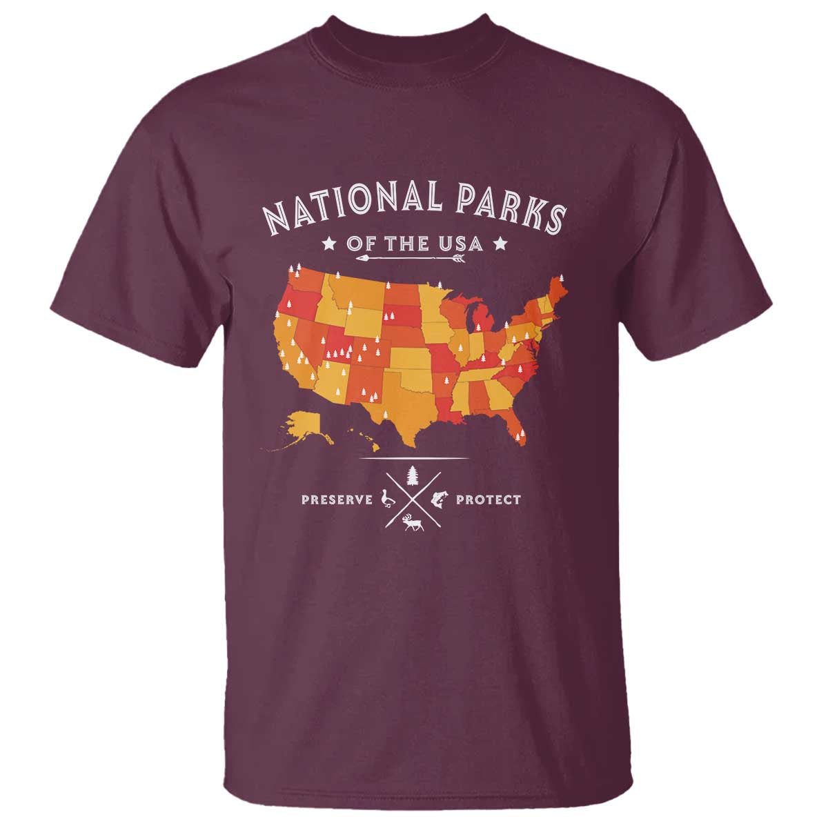 Protect Our National Parks T Shirt Of The Usa Map NPS TS10 Maroon Print Your Wear
