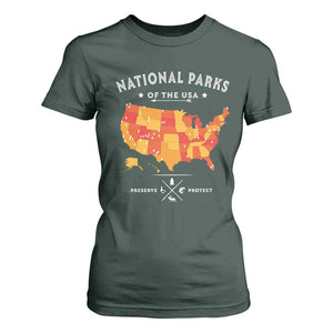 Protect Our National Parks T Shirt For Women Of The Usa Map NPS TS10 Dark Forest Green Print Your Wear