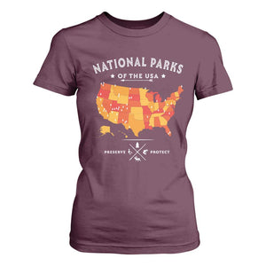 Protect Our National Parks T Shirt For Women Of The Usa Map NPS TS10 Maroon Print Your Wear