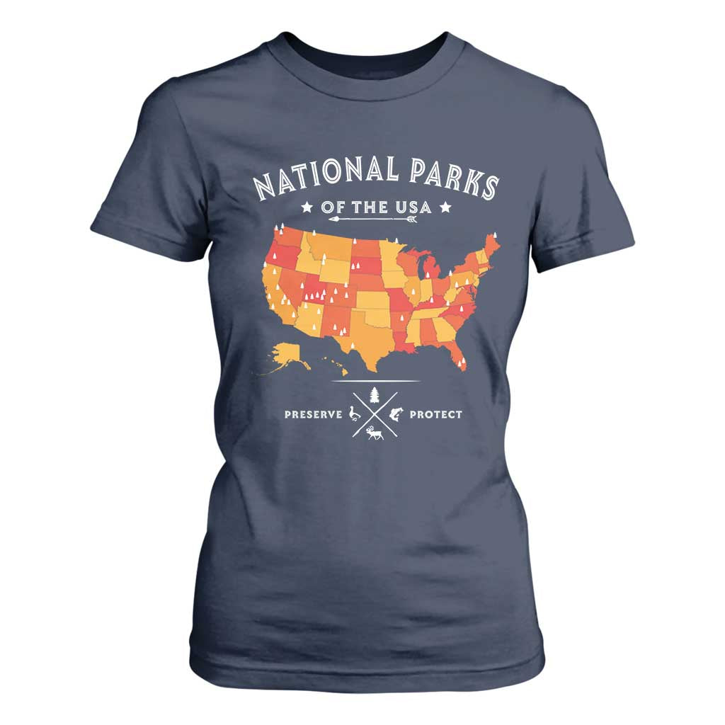 Protect Our National Parks T Shirt For Women Of The Usa Map NPS TS10 Navy Print Your Wear