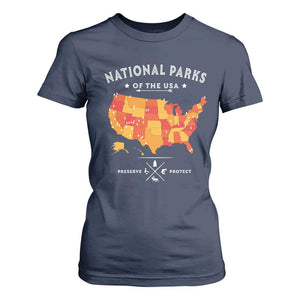Protect Our National Parks T Shirt For Women Of The Usa Map NPS TS10 Navy Print Your Wear