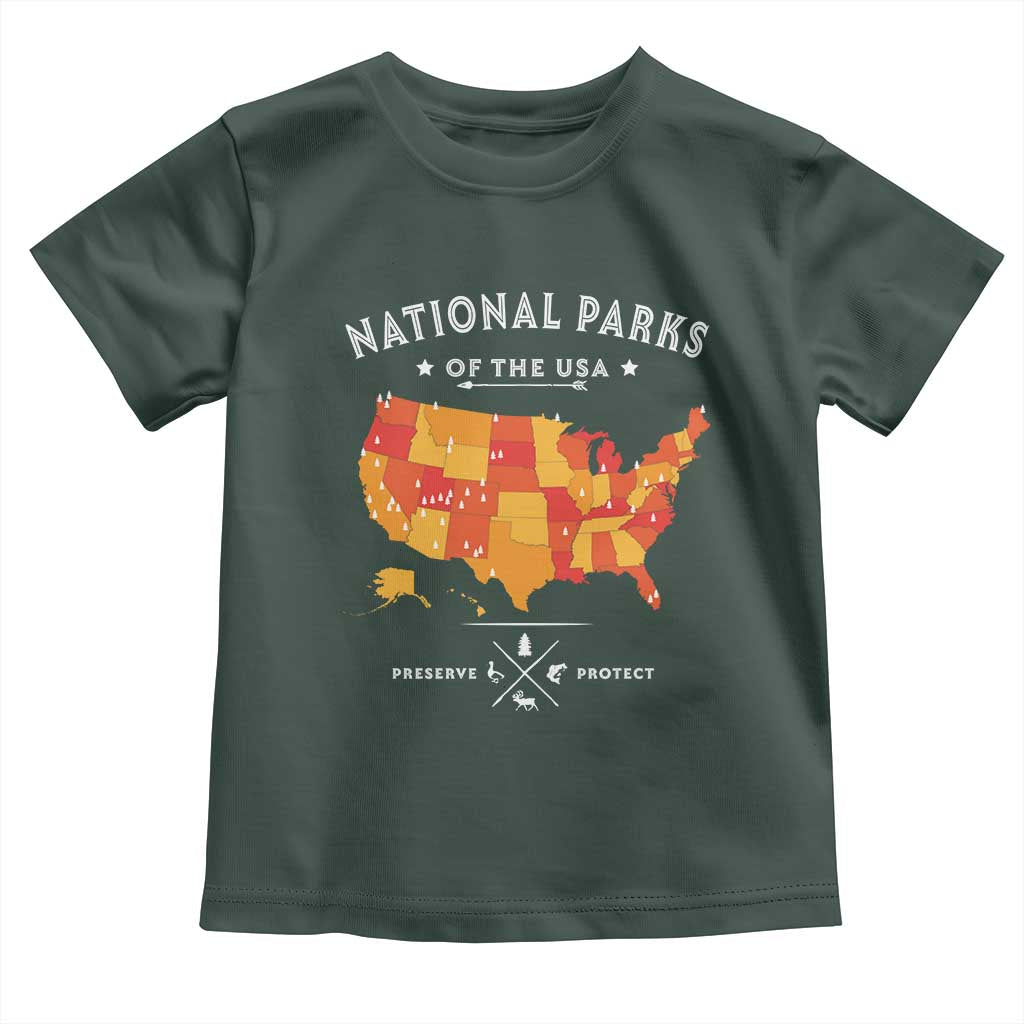 Protect Our National Parks Toddler T Shirt Of The Usa Map NPS TS10 Dark Forest Green Print Your Wear
