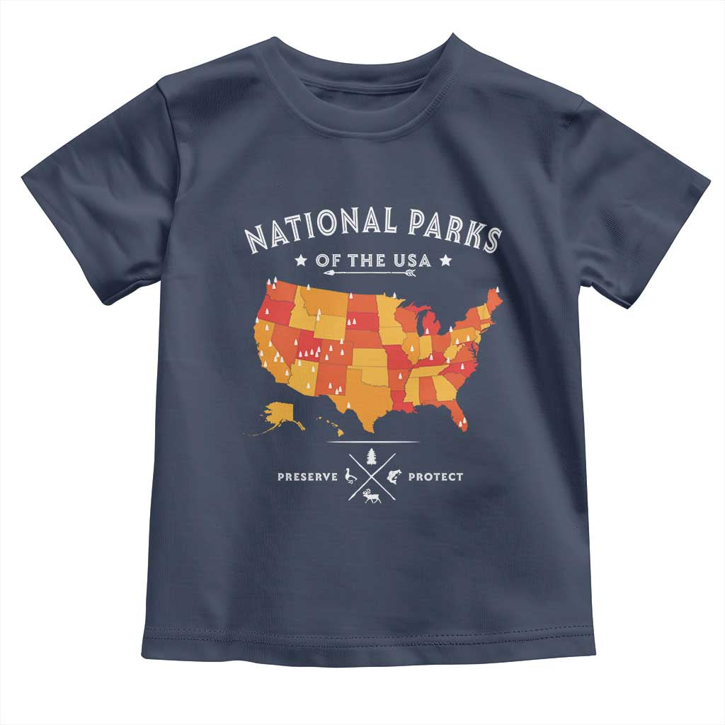 Protect Our National Parks Toddler T Shirt Of The Usa Map NPS TS10 Navy Print Your Wear