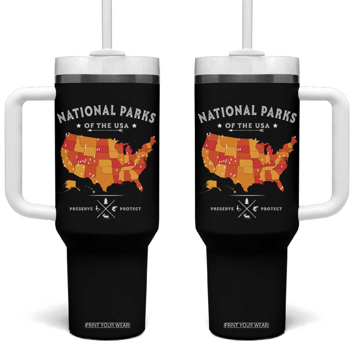 Protect Our National Parks Tumbler With Handle Of The Usa Map NPS TS10 One Size: 40 oz Black Print Your Wear