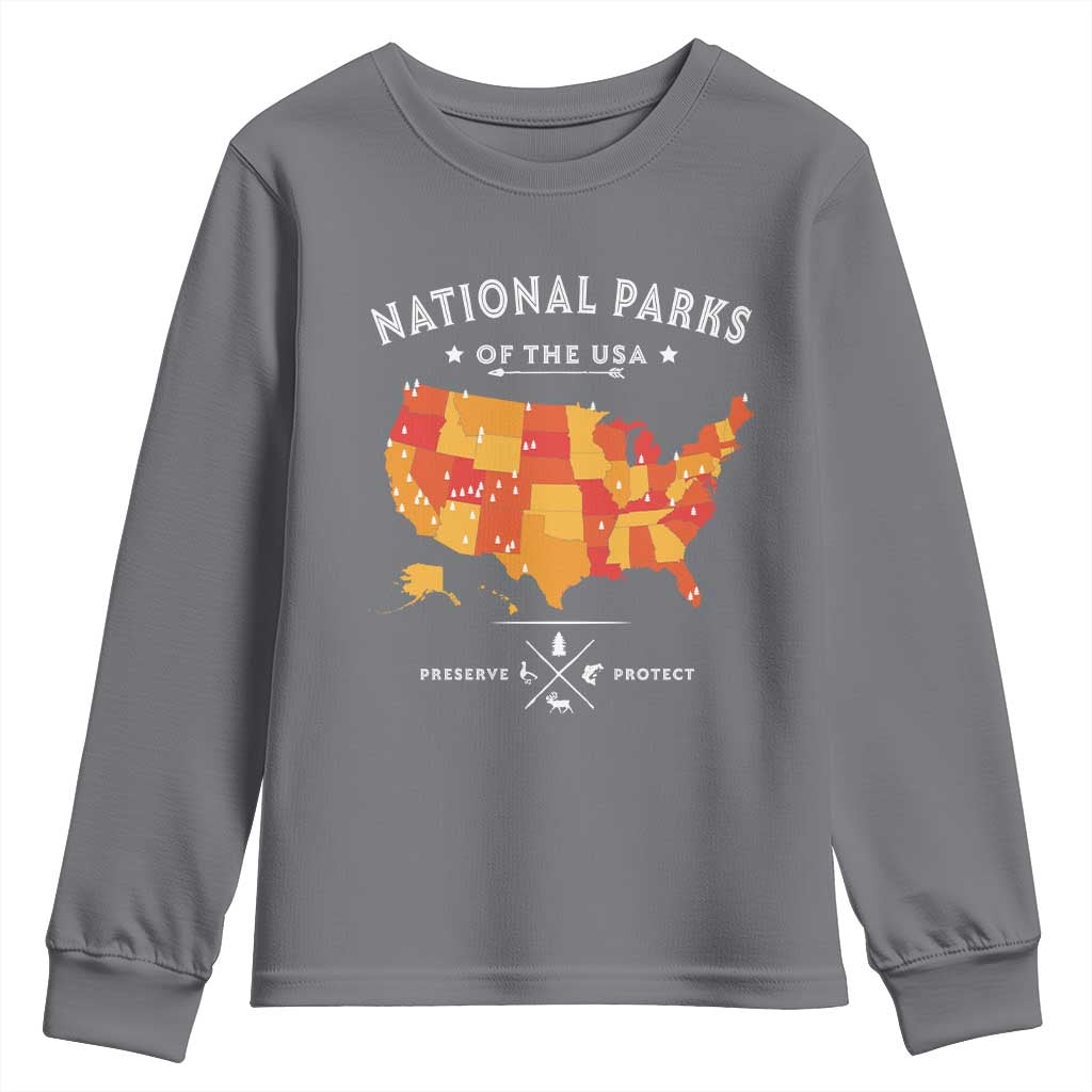 Protect Our National Parks Youth Sweatshirt Of The Usa Map NPS TS10 Charcoal Print Your Wear