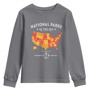 Protect Our National Parks Youth Sweatshirt Of The Usa Map NPS TS10 Charcoal Print Your Wear
