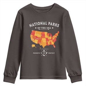 Protect Our National Parks Youth Sweatshirt Of The Usa Map NPS TS10 Dark Chocolate Print Your Wear