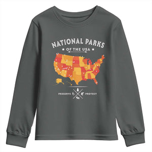 Protect Our National Parks Youth Sweatshirt Of The Usa Map NPS TS10 Dark Heather Print Your Wear