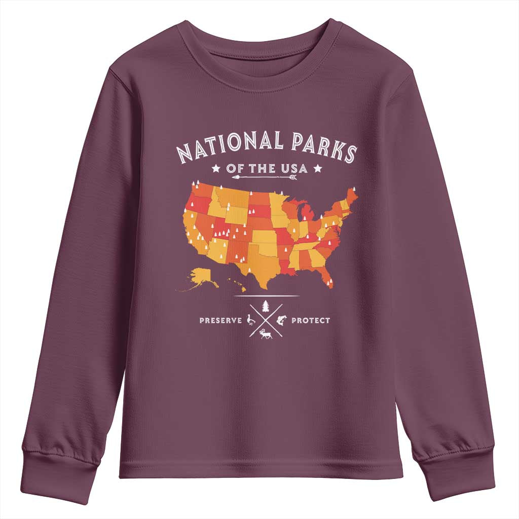 Protect Our National Parks Youth Sweatshirt Of The Usa Map NPS TS10 Maroon Print Your Wear