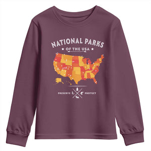 Protect Our National Parks Youth Sweatshirt Of The Usa Map NPS TS10 Maroon Print Your Wear