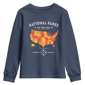 Protect Our National Parks Youth Sweatshirt Of The Usa Map NPS TS10 Navy Print Your Wear