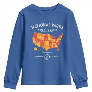 Protect Our National Parks Youth Sweatshirt Of The Usa Map NPS TS10 Royal Blue Print Your Wear