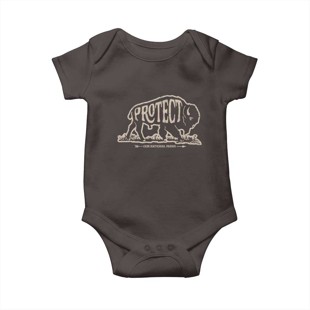 Protect Our National Parks Baby Onesie Bison Buffalo Vintage TS10 Dark Chocolate Print Your Wear