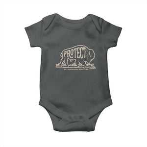Protect Our National Parks Baby Onesie Bison Buffalo Vintage TS10 Dark Heather Print Your Wear