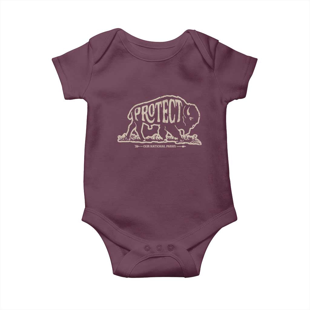 Protect Our National Parks Baby Onesie Bison Buffalo Vintage TS10 Maroon Print Your Wear
