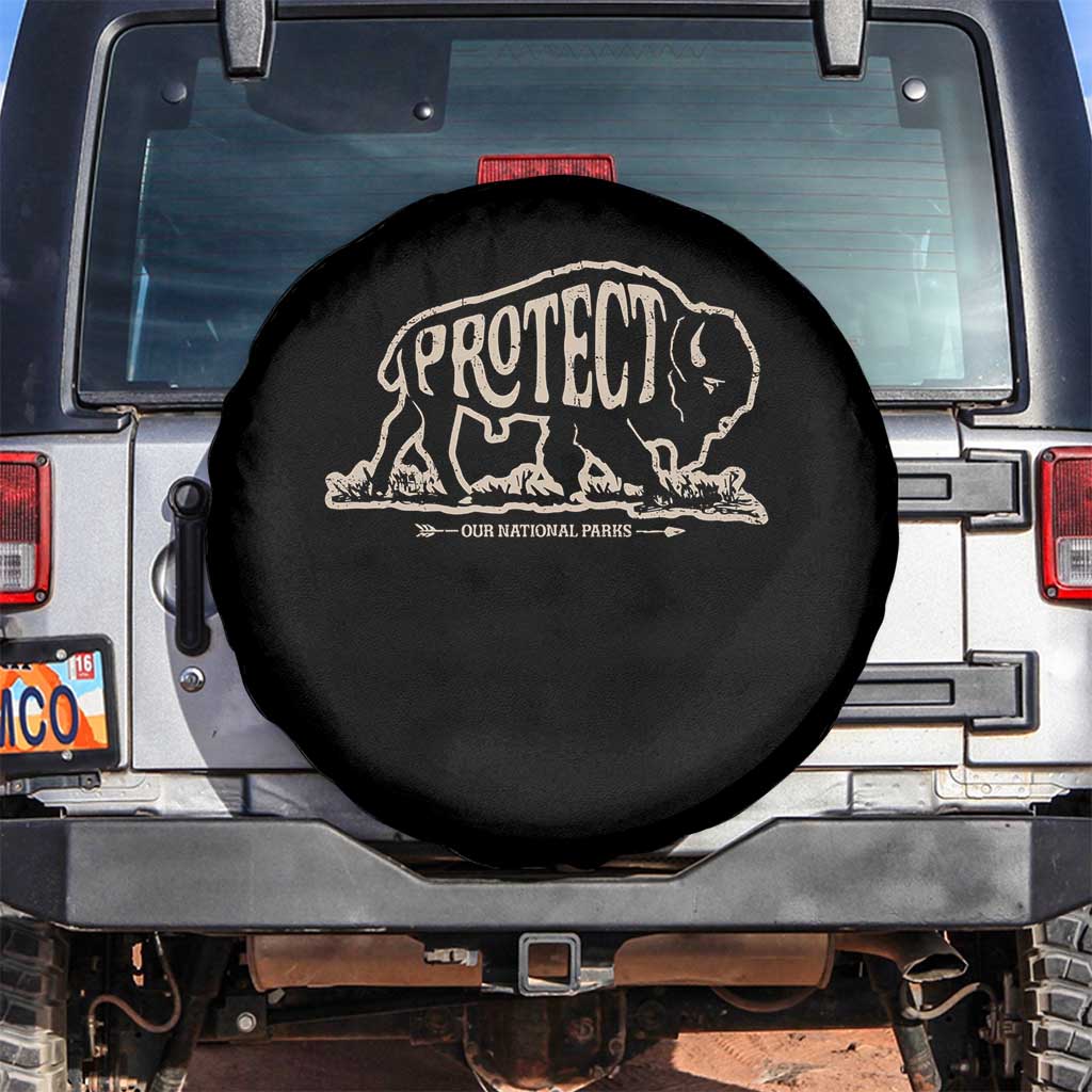 Protect Our National Parks Spare Tire Cover Bison Buffalo Vintage TS10 No hole Black Print Your Wear