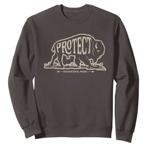 Protect Our National Parks Sweatshirt Bison Buffalo Vintage TS10 Dark Chocolate Print Your Wear