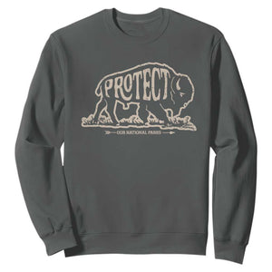 Protect Our National Parks Sweatshirt Bison Buffalo Vintage TS10 Dark Heather Print Your Wear