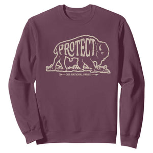 Protect Our National Parks Sweatshirt Bison Buffalo Vintage TS10 Maroon Print Your Wear