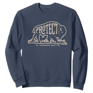Protect Our National Parks Sweatshirt Bison Buffalo Vintage TS10 Navy Print Your Wear