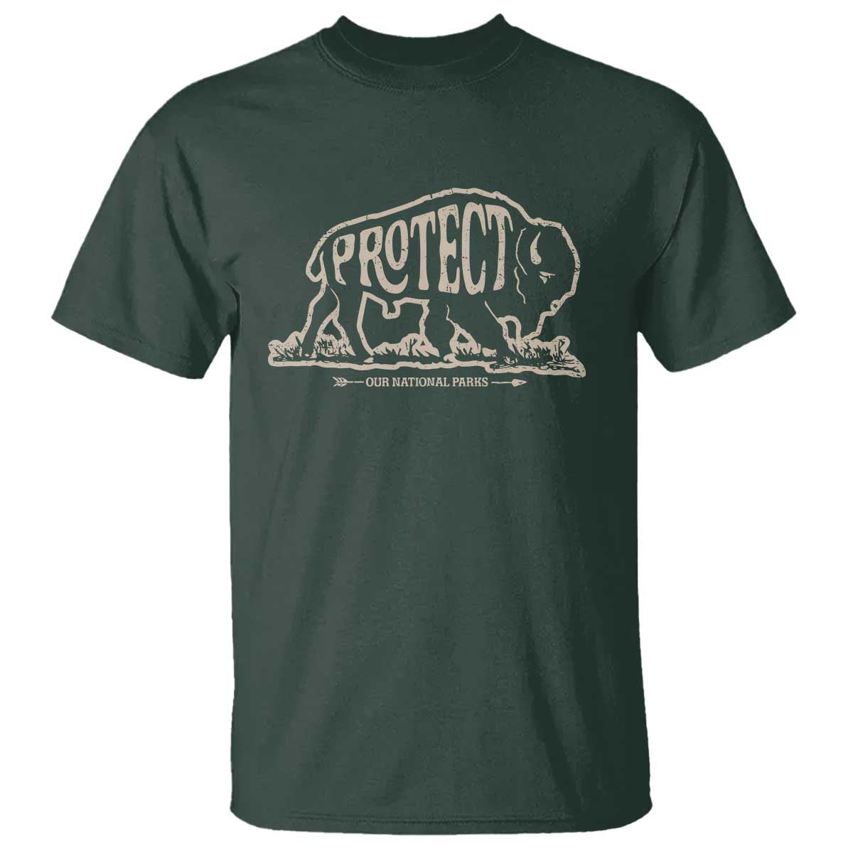 Protect Our National Parks T Shirt Bison Buffalo Vintage TS10 Dark Forest Green Print Your Wear