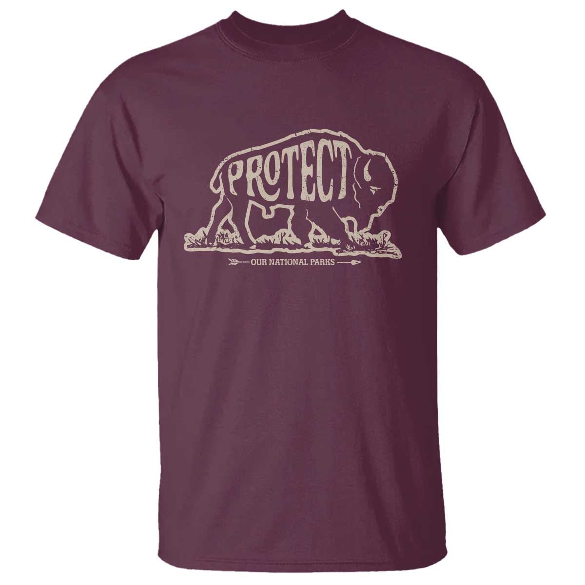 Protect Our National Parks T Shirt Bison Buffalo Vintage TS10 Maroon Print Your Wear