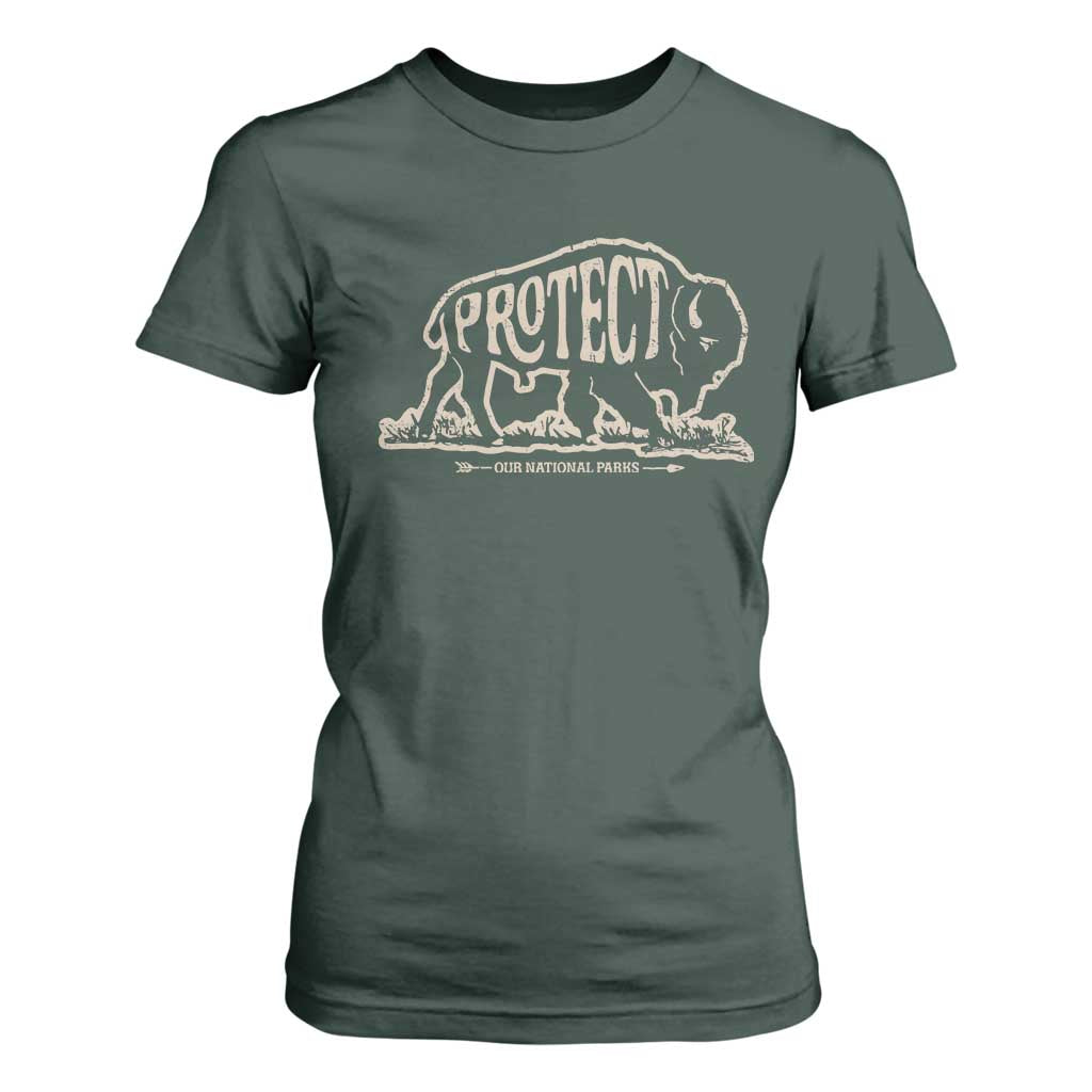 Protect Our National Parks T Shirt For Women Bison Buffalo Vintage TS10 Dark Forest Green Print Your Wear