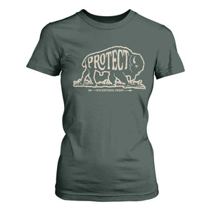 Protect Our National Parks T Shirt For Women Bison Buffalo Vintage TS10 Dark Forest Green Print Your Wear