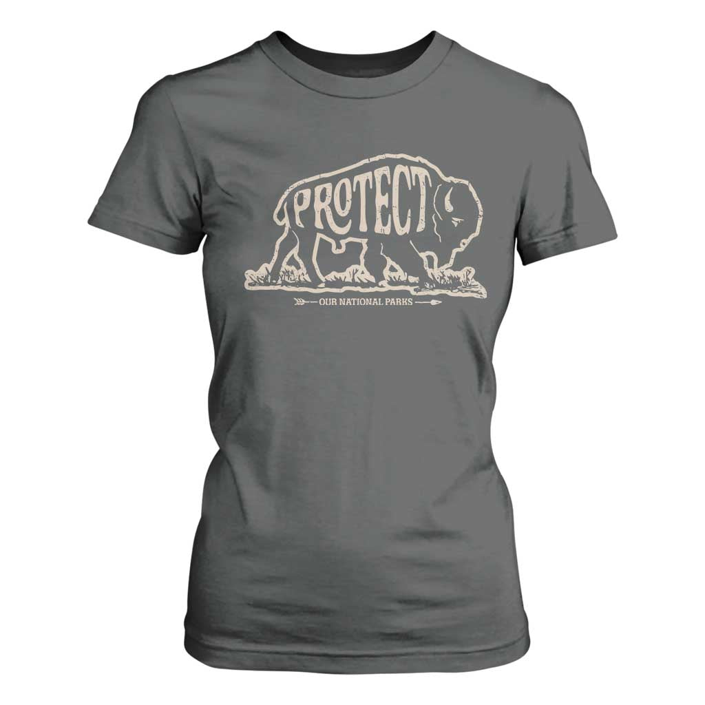 Protect Our National Parks T Shirt For Women Bison Buffalo Vintage TS10 Dark Heather Print Your Wear