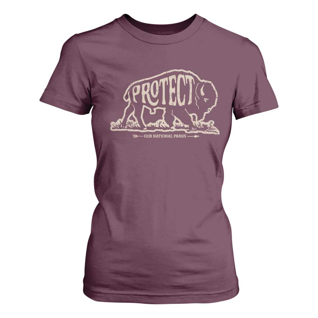 Protect Our National Parks T Shirt For Women Bison Buffalo Vintage TS10 Maroon Print Your Wear