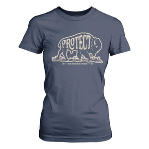 Protect Our National Parks T Shirt For Women Bison Buffalo Vintage TS10 Navy Print Your Wear